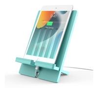 Pezin & Hulin Bamboo Tablet Stand, Adjustable Wood Pad Holder, Desktop Cell Phone Stand Holder Dock Compatible with Tablet, E-Reader, and All Phone (Support to 4.7-13" Devices) - Teal