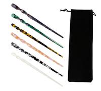 Pezlun Acetate Hair Sticks 6pcs Tortoise Shell Hairpin Set Vintage hair accessories, marble, leopard and other patterns are packed with velvet bags. (I -shaped buns 6pcs)