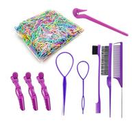 Pezlun Hair Brush Set - 5 Pcs Includes Slick Back, Rat Tail, Teasing Comb & Essential Braid Tools for Kids' Hair Magic! (purple Hair tie)