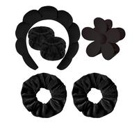 Pezlun Spa Headband Set Washing and makeup sponge hair hoop suit bath towel cloth for cleaning the face or bath beam. (Black, Average code)