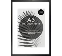 pf+a REAL GLASS A3 Wooden Frame With Mount For A4 - Winchester Black Frame With Glass - A3 for A4 Picture Frame - A3 Black Wooden Frame
