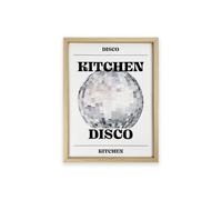 pf+a REAL GLASS Kitchen Disco Print, Framed Wall Art with Disco Ball Design, Light Oak Effect Wooden Frame, 30x40cm