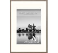 pf+a REAL WOOD Large A1 For A2 Poster Frame - A2(42x59.4cm) Frame With Mount Washed Walnut Effect - Wall Mountable - A1(59.4x84.1cm) Removable Mount