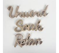pf+a Wooden Bathroom Signs, Decorative Word Art, Natural Wood Finish (Set of 3 Relax, Soak and Unwind)