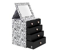 PF BY PROFINEST -LIFE & LIVING- Cosmetic Organiser | Jewelry Box Organiser | Modern | Storage Drawers | Folding Beauty Mirror | Decoration | Zebra Print