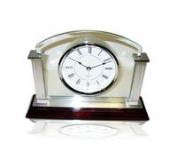 PF Mantel Clock Quartz Movement, Classy Table Clock, Wood Metal Glass Roman Numerals