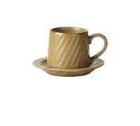 pF0jL6mG Ceramic Mugs Large Capacity Ceramic Khaki Striped Mug Office Water Cup Home Coffee with Saucer 300ml Coffee Mug