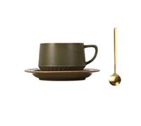 pF0jL6mG Ceramic Mugs Retro Dark Green Ceramic Mug Large Capacity Home Drinking Cup Office Coffee with Saucer Spoon Set 300ml Coffee Mug