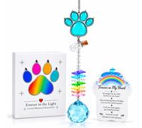 PFCTRJR Pet Memorial Suncatcher, Dog Memorial Gift for Loss of Dog or Cat, 40mm Crystal Ball with Cat's Eye Paw, Rainbow Bridge Remembrance Keepsake with Memorial Card & Gift，Lake Blue
