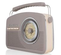 PFD-A60010VDABt Retro DAB Radio, FM. Nostalgic 1950s, 1960s Design. Electric, Battery Powered. 14 watts. LCD Digital Display, 20 Radio Presets, Alarm Clock Radio, UK MODEL (Taupe Cream Brown-ish GREY)