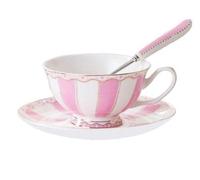 Pfedxoon 7oz Tea Cup with Spoon,Floral Tea Cup and Saucer Set, Vintage Ceramic Teacup Elegant Coffee Cup with Spoon and Saucer Set，Royal Bone China Tea Cup (Stripe)