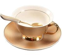 Pfedxoon Bone China Tea Cup with Saucer Spoon 3 Piece Set（240ml） Cappuccino Cups, Coffee Cups, Tea Cup Set, British Coffee Cups, Porcelain Tea Set, Latte Cups, Mother's Day Gift(Golden)