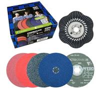 PFERD COMBICLICK® Disc Set, 9 pcs. - 5" Diameter, 5/8"-11 Thread, for coarse Grinding to polishing Work with an Angle Grinder, only Available in a Set - Part 42975