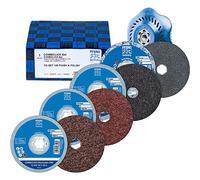 PFERD COMBICLICK Non-Woven Felt Rounds Set, 5 Pieces, Diameter 125 mm Corundum A240, A180, A100, Silicon Carbide SiC Fine, incl. Backing Plate, 42098003 - for Fine Grinding & Finish with Angle Grinder