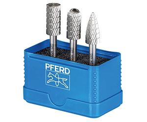 PFERD HSS Burr Set, 3 Pieces, Teeth 3, Diameter 12 mm, Shaft Diameter 6 mm, 22900811 - Universal for Steel, Cast Steel and Cast Iron