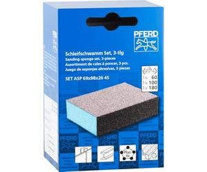 PFERD Sanding Sponge Set of 3, 4-Sided Abrasive Block, 2-3/4" x 4", 60/80/180 Grit, Aluminum Oxide, Multi-Grit for Versatile Sanding (Part 46403)