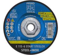 PFERD Start STEELOX Grinding Wheel, 4-1/2" x 1/4", 5/8"-11 Thread, Type 27, Aluminum Oxide - for Angle Grinders - Use on Steel & Stainless Steel (Pack of 10) - Part 63891