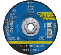 PFERD Start STEELOX Grinding Wheel, 5" x 1/4", 5/8"-11 Thread, Type 27, Aluminum Oxide - for Angle Grinders - Use on Steel & Stainless Steel (Pack of 10) - Part 63892