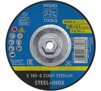 PFERD Start STEELOX Grinding Wheel, 7" x 1/4", 5/8"-11 Thread, Type 27, Aluminum Oxide - for Angle Grinders - Use on Steel & Stainless Steel (Pack of 10) - Part 63893