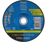 PFERD Start STEELOX Grinding Wheel, 7" x 1/4", 7/8" Arbor, Type 27, Aluminum Oxide - for Angle Grinders - Use on Steel & Stainless Steel (Pack of 10) - Part 63890