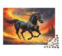 Pferde-Puzzle Für Erwachsene und Kinder 1000 Teile Lustig und Herausfordernd Schwarzes Pferd in feuriger Szene Familienspiel 38x26cm/1000 Teile
