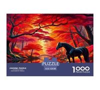 Pferde-Puzzle Vintage-Edition 1000 Teile Pferd bei Brücke in rotem Wald Für Erwachsene 52x38cm/1000 Teile