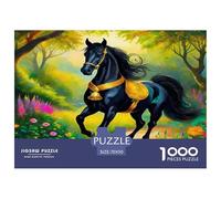 Pferde-Puzzle Vintage-Edition 1000 Teile Schwarzes Pferd in lebendiger Landschaft Für Erwachsene 70x50cm/1000 Teile