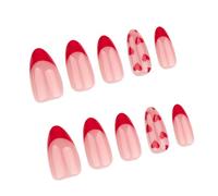 Pffiocix 24 Pcs Almond Shape False Nails Valentines Day Press On Nails Heart Acrylic Nails French Tip Full Covers Stick