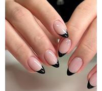 Pffiocix 24 Pcs Black French Tip Press On Nails Short Almond False Nails Simple Acrylic Nails Simple Full Covers Stick On