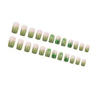 Pffiocix 24 Pcs Festival Press On Nails Short Square False Nails Shamrocks Stick on Nails Green Gradients Acrylic