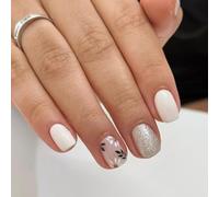 Pffiocix 24 Pcs Lovely Flowers False Nails Simple Artificial Nails Glossy Full Covers Stick on Nails Short Square Press On