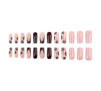 Pffiocix 24 Pcs Valentines Day Press On Nails Mediums Square False Nails Sweet Flower Stick on Nails French Tip Acrylic