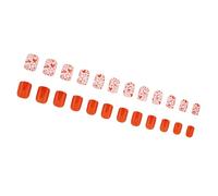 Pffiocix 24pcs Short French Tip Press On Nails Square Shape Acrylic False Nails for Women with Heart Designs Stick