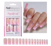 Pffiocix 30pcs Long Square French Tip Press On Nails Glossy Acrylic False Nails Stick on Nails Manicure Nails Art