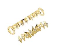[Pffiocix] Creative Star Design Copper Teeth Grillz Curved Hollow Construction Lightweight 10g Jewelry Accessories Travel Friendly Smile Accessories