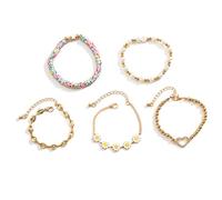 [Pffiocix] Daisy Flower Pendant Wristband Faux Pearl Beads Bracelet Stackable Wrist Chain Colorful Beads Hand Chain Accessories Multi-Purpose Jewelry