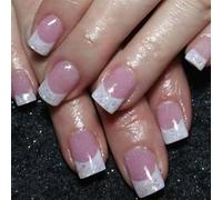 Pffiocix Elegant Square Press On Nails Glossy French Tip Acrylic False Nails for Fashionable Women and Quick Manicures