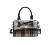 [Pffiocix] Elegant Women Shoulder Bag Bow Accent Retro Dot Print Spacious Interior Adjustable Strap PU Leather Handbag Bow Detail Dots Shoulder Bag