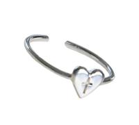 [Pffiocix] Fashionable Flower Crucifix Heart Design Ring Smooth Copper Metal Sparkling Zirconia Decorative Flower Cross Heart Ring Copper Adjustable Stacking, As described, No Gemstones