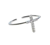 [Pffiocix] Fashionable Flower Crucifix Heart Design Ring Smooth Copper Metal Sparkling Zirconia Decorative Flower Cross Heart Ring Copper Adjustable Stacking, As described, No Gemstones