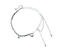 Pffiocix Heart Pendant Necklace with Irregular Beads Handmade Beaded Clavicle Chain for Dinner Parties and Valentines