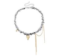 Pffiocix Heart Tassels Pendant Necklace with Irregular Beads Designs Unique Collarbone Chain Charm for Fashionable