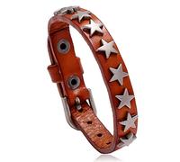 Pffiocix Leather Cuff Alloy Star Wristband Adjustable Bangle Wide Cuff Bracelets Gothic Punk Jewelry for Women Men Wide Cuff Bracelets for Women Men