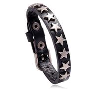 Pffiocix Leather Cuff Alloy Star Wristband Adjustable Bangle Wide Cuff Bracelets Gothic Punk Jewelry for Women Men Wide Cuff Bracelets for Women Men