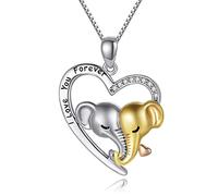 Pffiocix Mom And Baby Lucky Elephant Necklace Mother Daughter Heart Pendant Silver I Love You Forever Mother'Day Gifts For Women Fashion Jewelry For Women