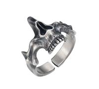 [Pffiocix] Personalized Mens Punk Skull Ring Punk Retro Mens Skull Ring Silver Cool Jewelry Accessories Black