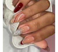 Pffiocix Silver Glitters French Almond Press On Nails Acrylic Stick on Nails Elegant False Nails Easy To Apply And