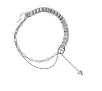 Pffiocix Silver Tone Multi Layer Chain Necklace with Heart Shaped Pendant Adjustable Length Neckchain for Women Fashion