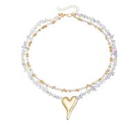 Pffiocix Stylish Adjustable Natural Multicolor Stone Necklace Heart Pendant Clavicle Chain Lightweight Alloy Jewelry