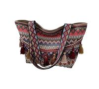 [Pffiocix] Trendy Ethnic Knitted Women Handbag Spacious Tote Bag Casual Simple Tote Bag Ethnic Handbag Suitable for Various Occasions, red